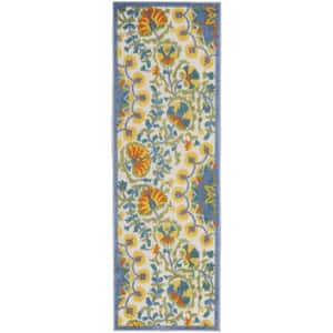 Charlie 2 X 6 ft. Blue Yellow and White Floral Indoor/Outdoor Area Rug