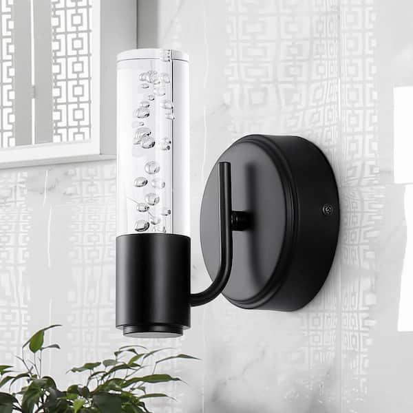 JONATHAN Y Bolha 5.5 in. 1-Light Black Minimalist Modern Bubble Acrylic/Iron Integrated LED Vanity Light