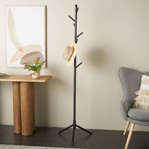 Black Metal 8 Hook Coat Rack with Triangle Legs