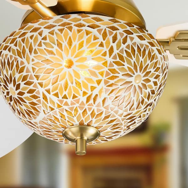 River of Goods Rory 42 in. 2-Light Indoor Gold Ceiling Fan with White and Gold Mosaic Glass Bowl Shade and Remote Control
