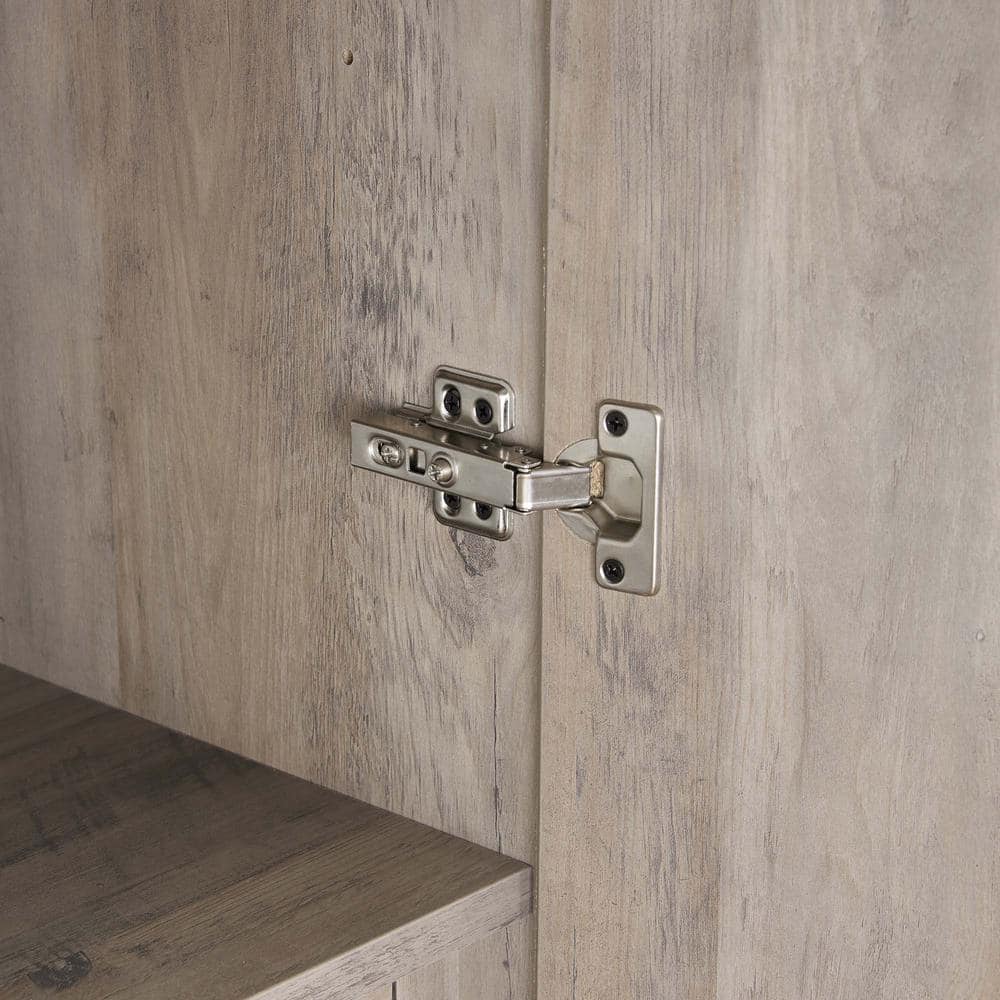 Rustic Gray 2-Door Hinged Wardrobe Closet with Metal Handles