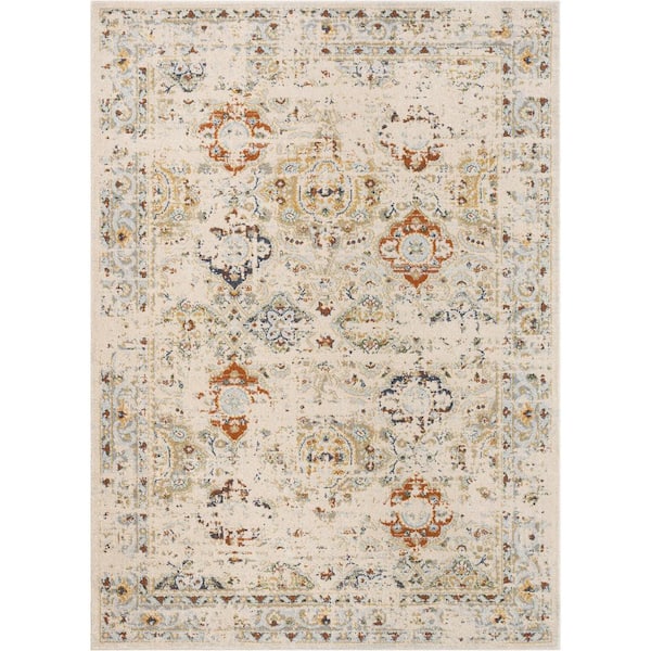 Omaha Kian Vintage Global Oriental Cream 5 ft. 3 in. x 7 ft. 3 in. Area Rug