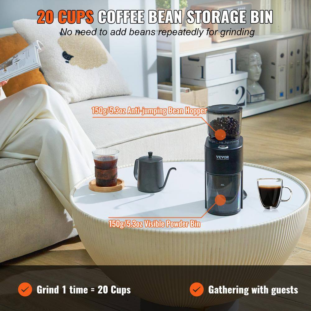 Black Electric Stainless Steel Conical Burr Coffee Grinder