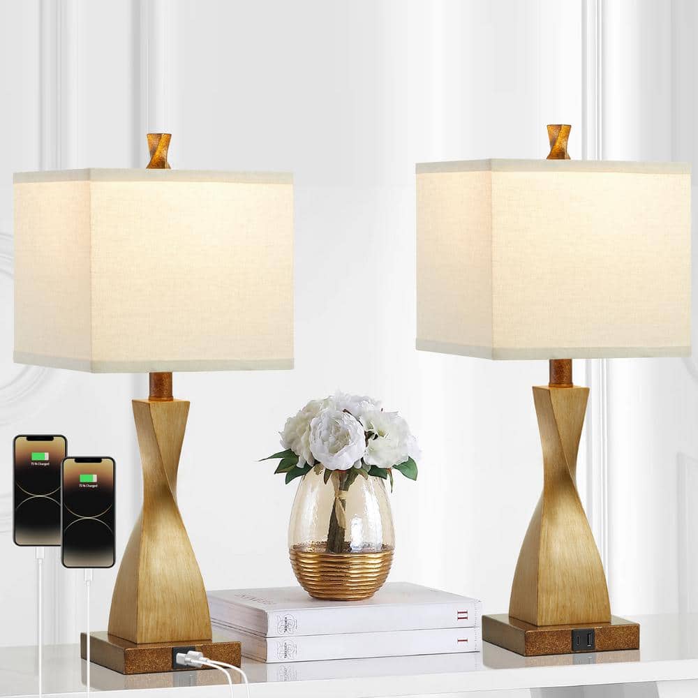 Bronze Touch Control Table Lamp Set with Linen Shades