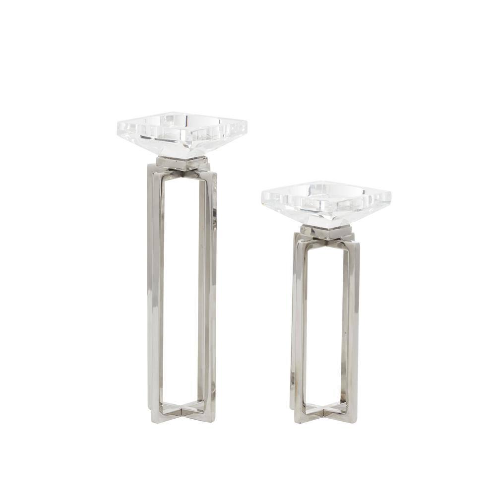 Silver Stainless Steel Square Candle Holders, Set of 2