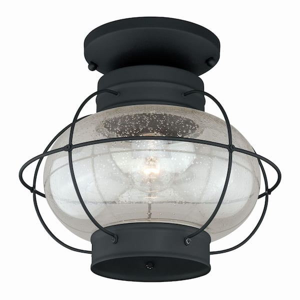 VAXCEL Chatham Black Coastal Globe Outdoor Flush Mount 1-Light Ceiling Fixture Clear Glass