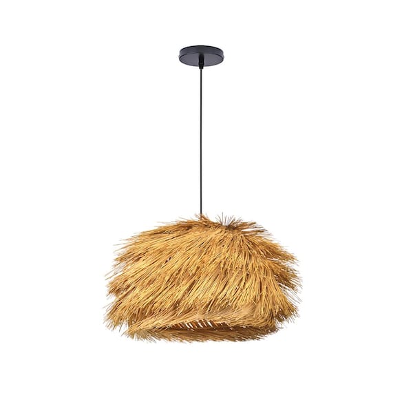 1-Light Straw Rattan Pendant Light with Unique Shade