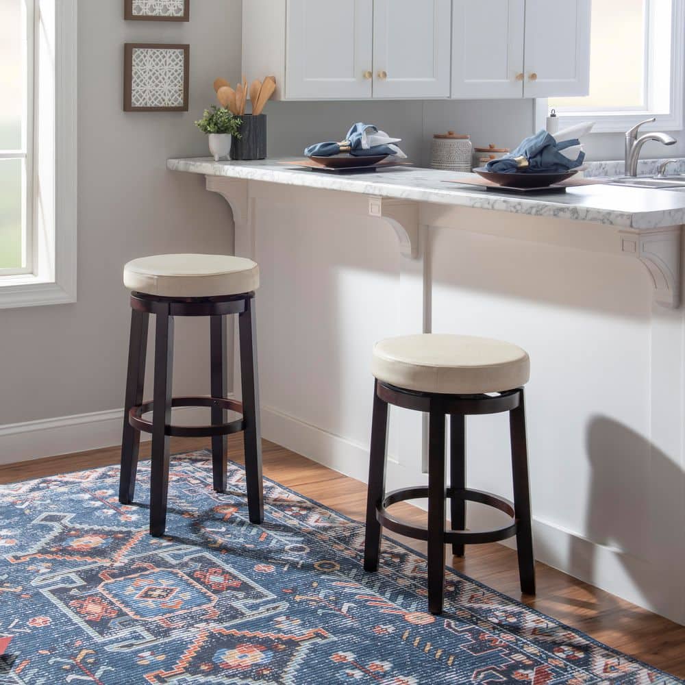 Maya Transitional Swivel Backless Barstool in Brown Faux Leather