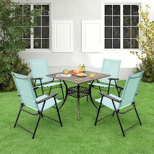 4 -Piece Folding Sling Back Chair Portable Armrests Metal Outdoor Dining Chair in Green
