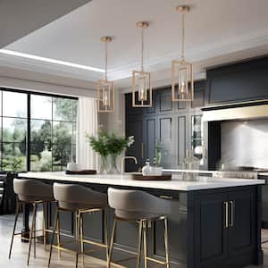 Modern Gold Kitchen Pendant Light, 1-Light Brass Dining Room Chandelier Pendant Light with Clear Glass Shade