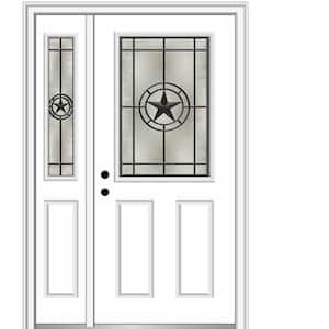 Elegant Star 53 in. x 81.75 in. Inswing 1/2 Lite Decorative Glass White Painted Fiberglass Prehung Front Door