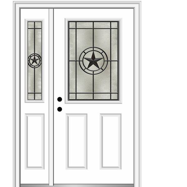 MMI Door Elegant Star 51 in. x 81.75 in. Inswing 1/2 Lite Decorative Glass Primed Fiberglass Prehung Front Door