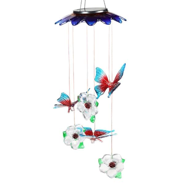 Exhart Butterflies and Flowers with 6 Color Changing LEDs 2.29 ft. Hanging Mobile