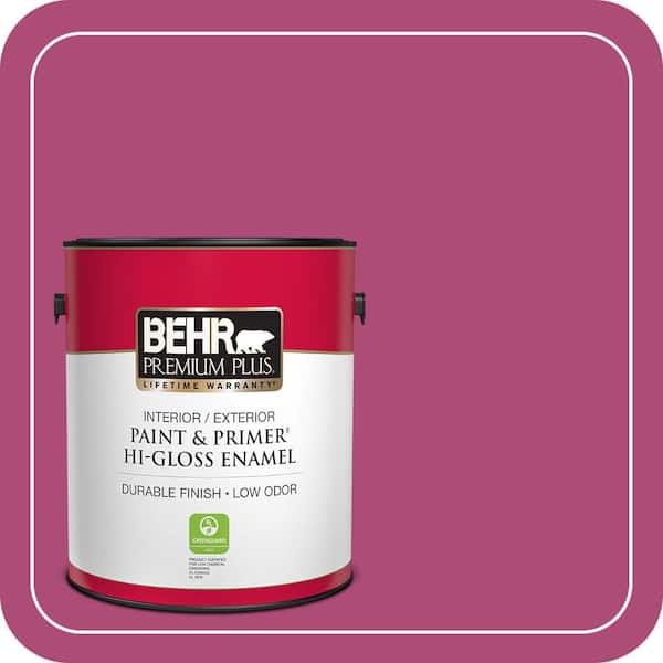 BEHR PREMIUM PLUS 1 gal. #100B-7 Hot Pink Hi-Gloss Enamel Interior/Exterior Paint & Primer