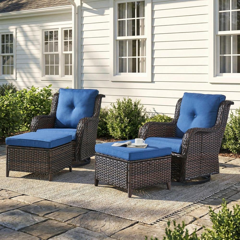 Gymojoy Carolina Brown Swivel Rocking Wicker Outdoor Lounge Chair