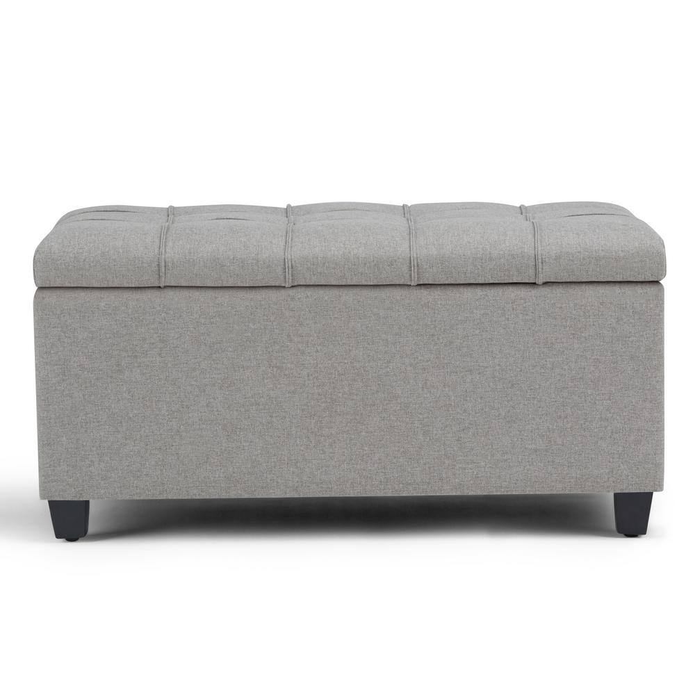 Dove Gray Tufted Rectangular Wood Storage Ottoman Bench