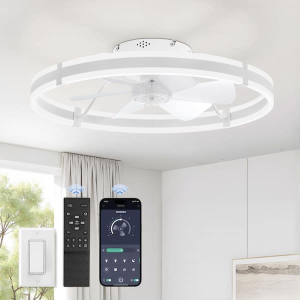 24 in. White Indoor Flush Mount 3-Color Dimmable LED 6-Speed Ceiling Fan with Lights and Remote Control Included