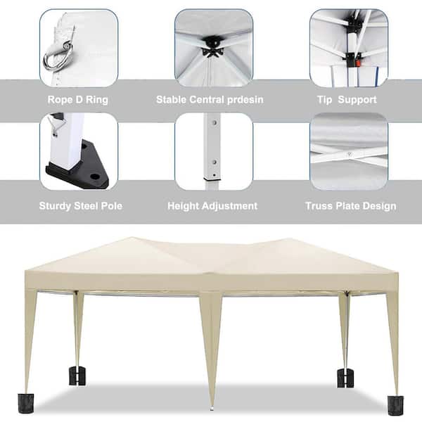 10 ft. x 20 ft. Outdoor EZ Pop Up Canopy Tent Portable Folding Garage with 6-Removable Sidewalls for Parties, Car, Beige