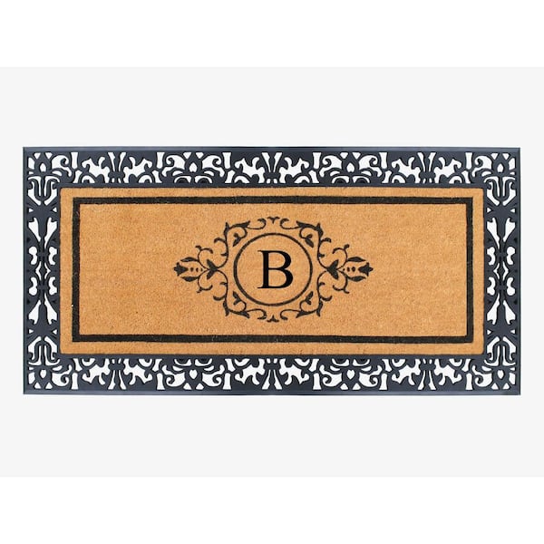 A1HC Paisley Black 30 in. x 60" Rubber and Coir Monogrammed B Durable Outdoor Entrance Door Mat