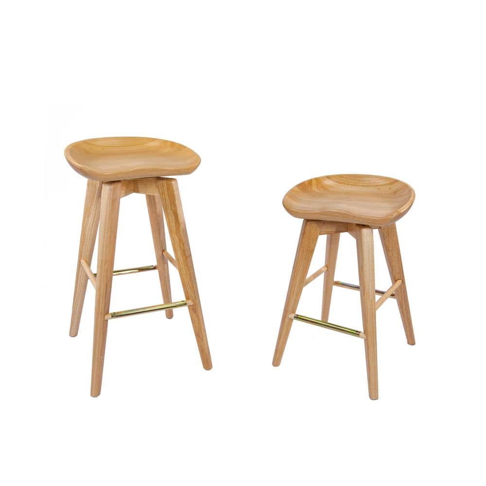 Natural Finish 29" Bali Swivel Wood and Metal Barstool