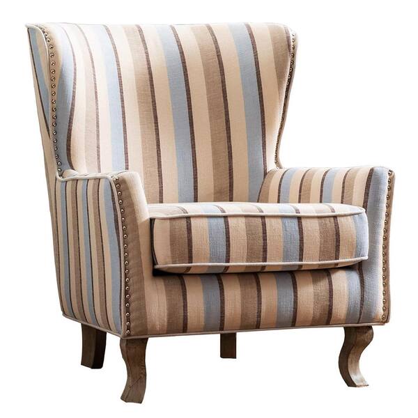 grey striped wingback chair