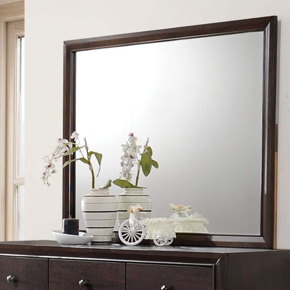 Espresso Brown Rectangular Wooden Framed Dresser Mirror