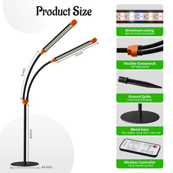 Vrbgify 2-Head Stand Plant Grow LED Light Full Spectrum 4