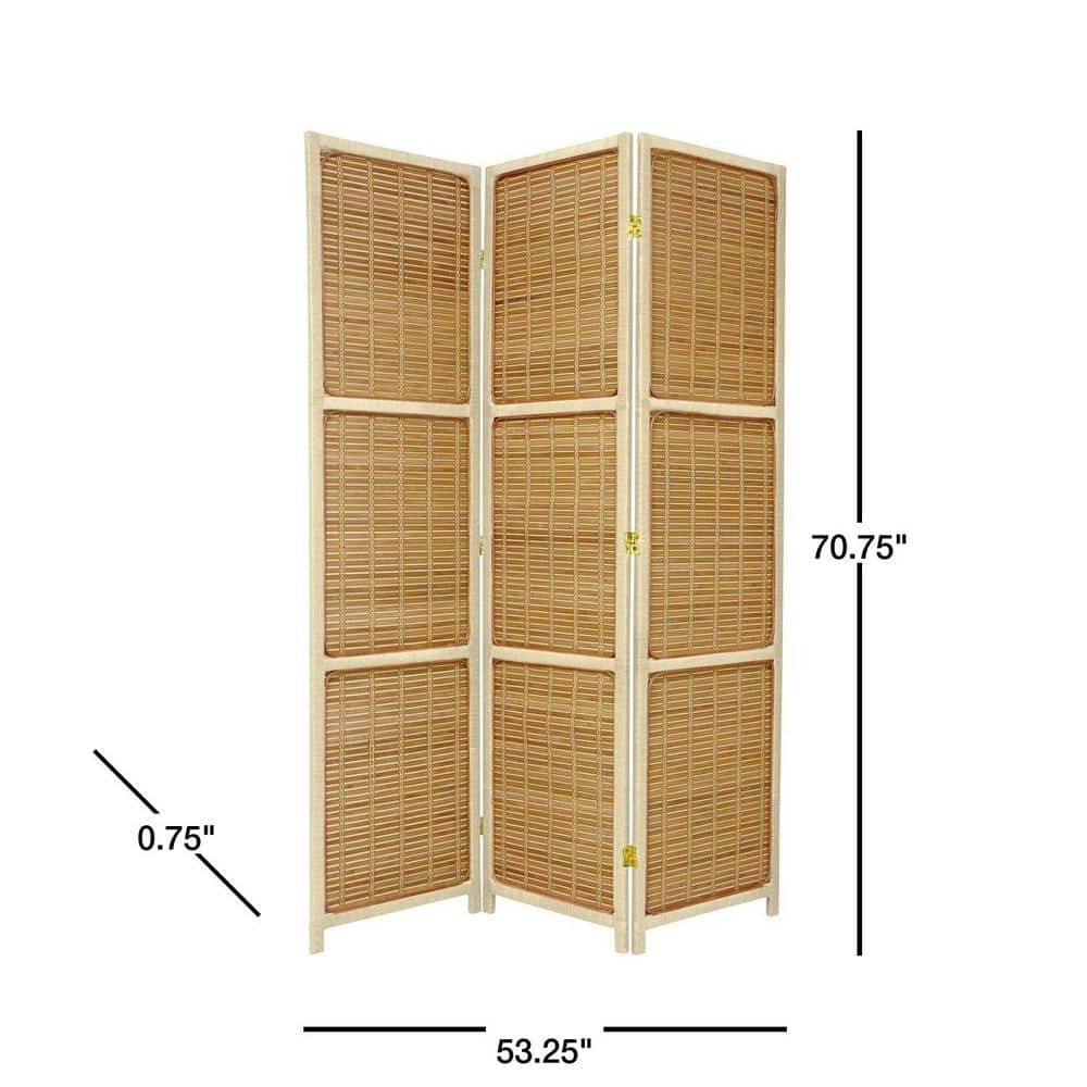 Cream and Black 6' Rattan Folding Room Divider