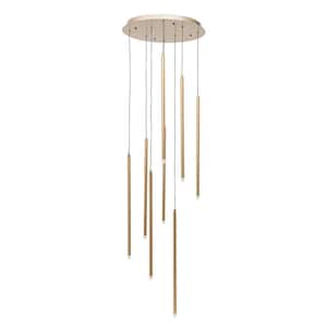 19.7 in. 8-Light Gold Modern Linear Integrated LED Pendant Light with Adjustable Height for Living Room Foyer