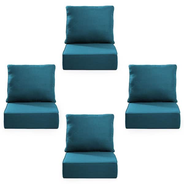 24 in. x 24 in. x 6 in. 8-Piece Olefin Deep Thick Seating Outdoor Lounge Chair Sofa Replacement Cushion in Peacock Blue