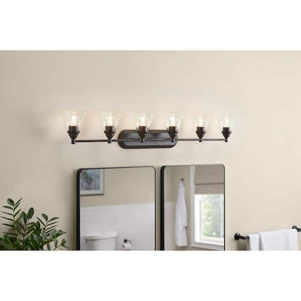 Hampton Bay Marsden 50.5 in. 6-Light Matte Black Modern Vanity Light with Clear Glass Shades