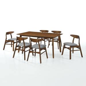 Nereida 7-Piece Rectangular Solid Wood Top Gray Table Set