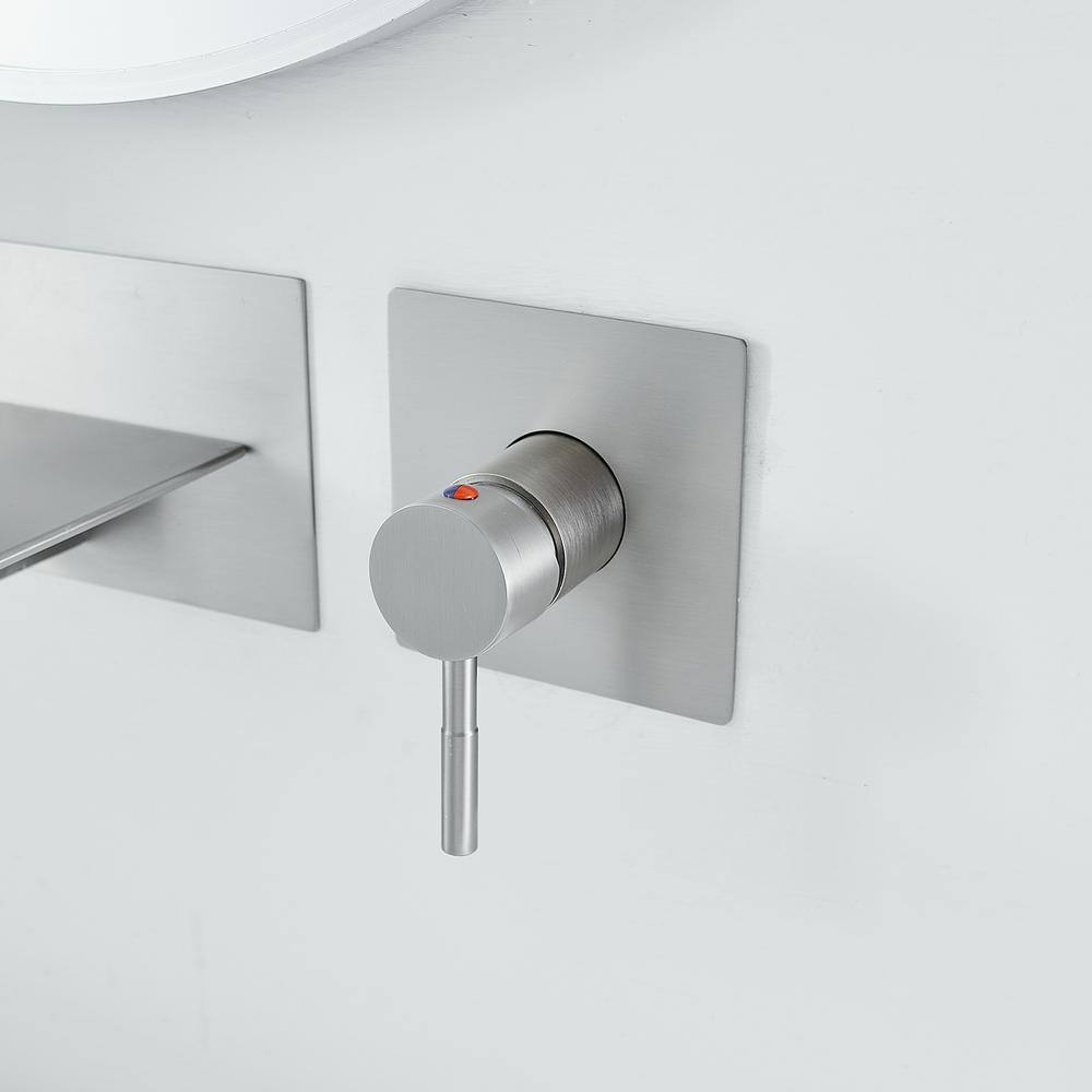 Brushed Nickel Wall-Mount Waterfall Bathroom Faucet
