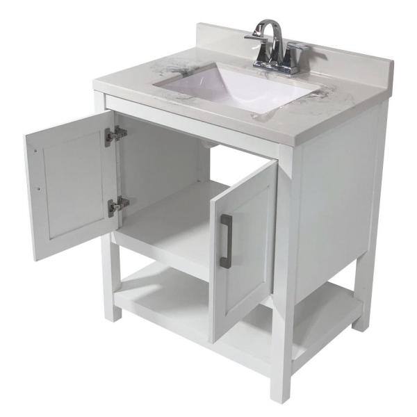 Tufino 31'' White Freestanding Bathroom Vanity with Carrara Marble Top