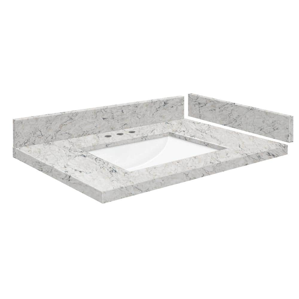 Silestone 27.75 in. W x 22.25 in. D Quartz White Rectangular Single Sink Vanity Top in Pietra -  Transolid, 608197324956