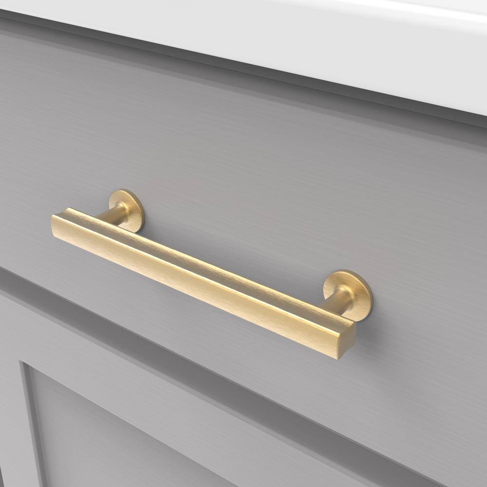Woodward Brushed Golden Brass Modern Cabinet Handles, 5-1/16"