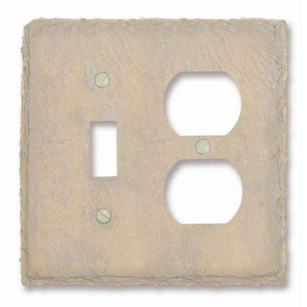 AMERELLE Faux Slate 2 Gang 1-Toggle and 1-Duplex Resin Wall Plate - Almond