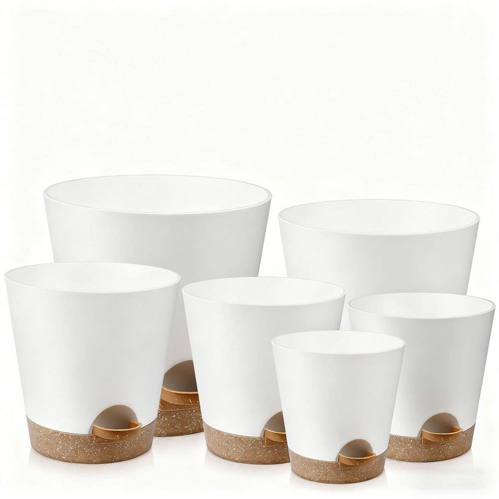 White Indoor Polypropylene Self-Watering Planter Set with Drainage Holes and Saucers, 6 Pots(8,/7/6.5/6/5.5/5 in.) price history on PriceWatchPro