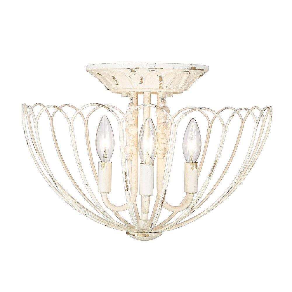 Vintage White 4-Light Semi-Flush Mount with Wood Beads