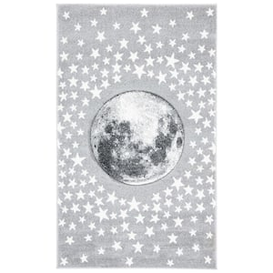 Carousel Kids Light Gray/White Doormat 3 ft. x 5 ft. Star Galaxy Area Rug