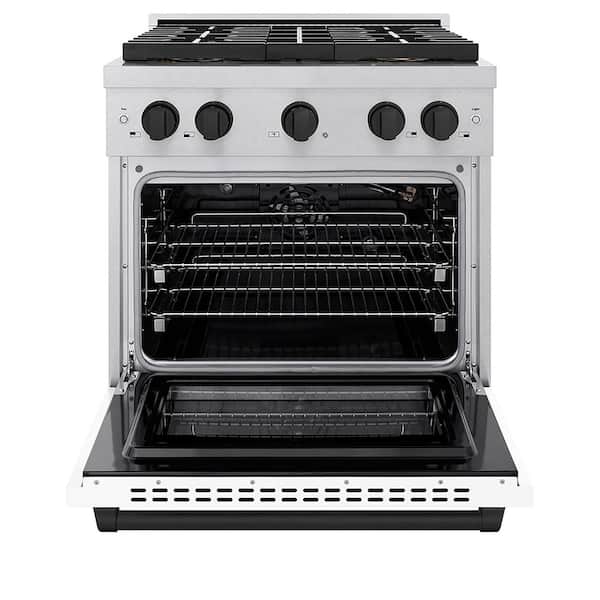 Autograph 30 in. 4.2 cu. ft. Gas Range with 4-Burner Cooktop and Gas Oven in Satin with White Matte and Matte Black
