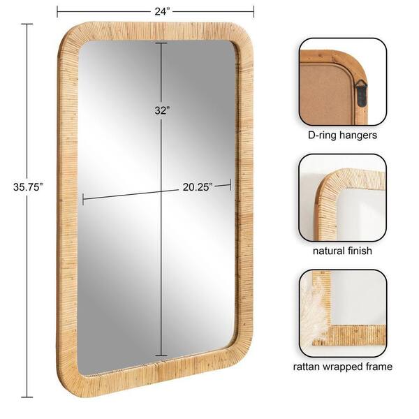 Rahfy 24.00 in. W x 35.75 in. H Natural Rectangle Transitional Framed Decorative Wall Mirror