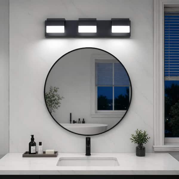 22 in. 3 Light Modern black Vanity Light Fixture Bathroom Over Mirror Wall Lights with Iron Acrylic Minimalist Design