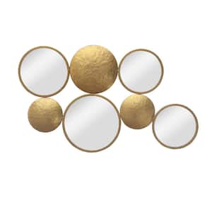 36.2 in. W x 21.625 in. H Antique Gold Circles Rustic Metal Wall Mirror