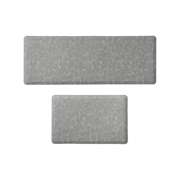 Marni Gray 17.5 in. x 48 in. Floral Synthetic 2-Piece Kitchen Mat Set