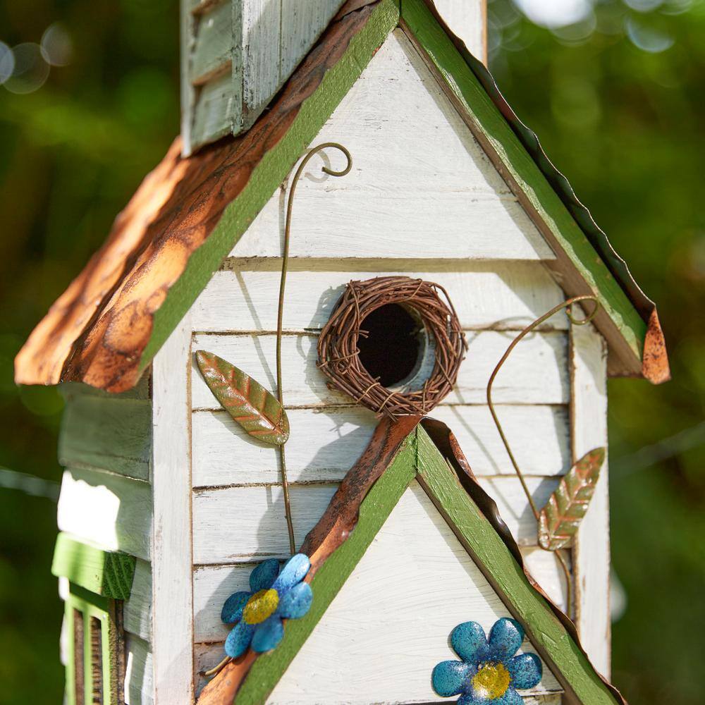 Oversized Distressed White and Green 3-Story Villa Wood Birdhouse