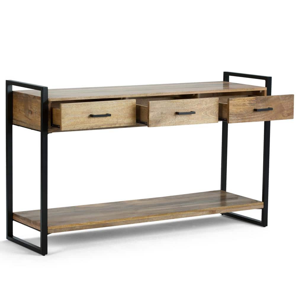 Riverside 54.5'' Rustic Industrial Solid Mango Wood Console Table with Storage