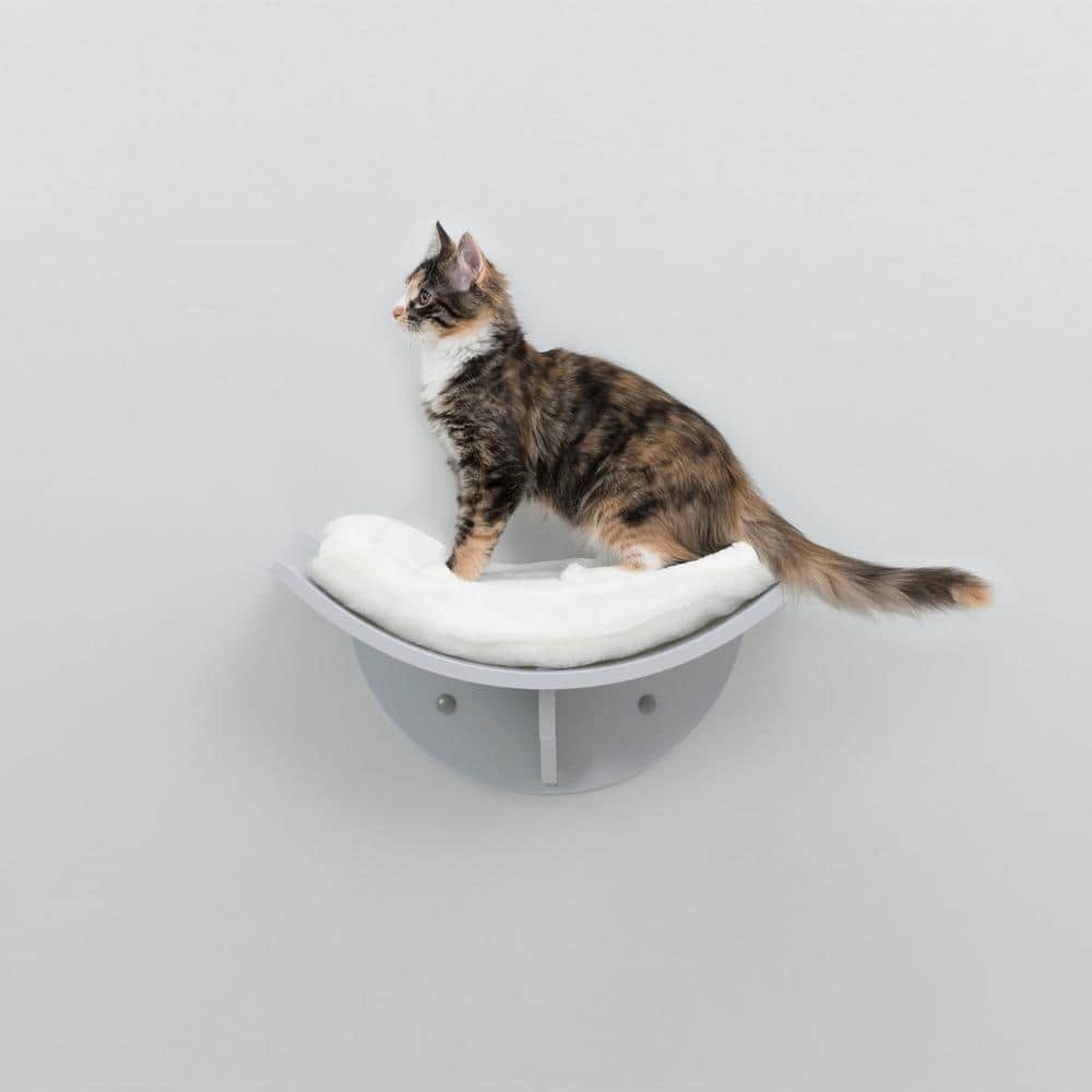 Gray Medium Wall Mounted Cat Perch with Soft Cushion