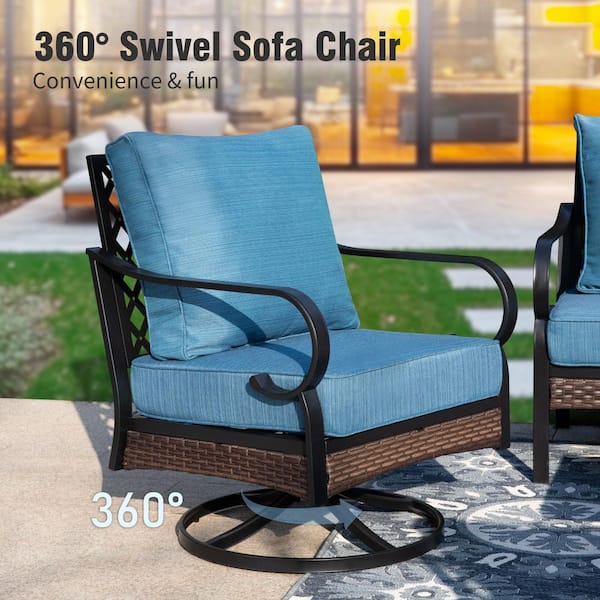 PHI VILLA 4-Piece Black Metal Outdoor Patio Conversation Set with