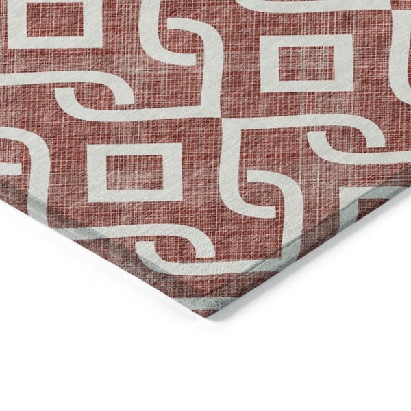 Burgundy, Ivory 10 ft. x 14 ft. Woven Geometric Polyester Rectangle Indoor/Outdoor Area Rug